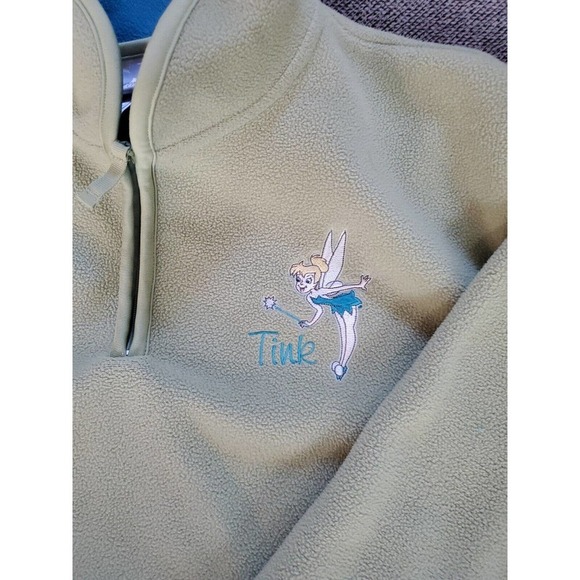 Vintage TINK Tinker Bell Disney 1/4 Zip Fleece Women XL Green Sweatshirt Y2K - Picture 2 of 7